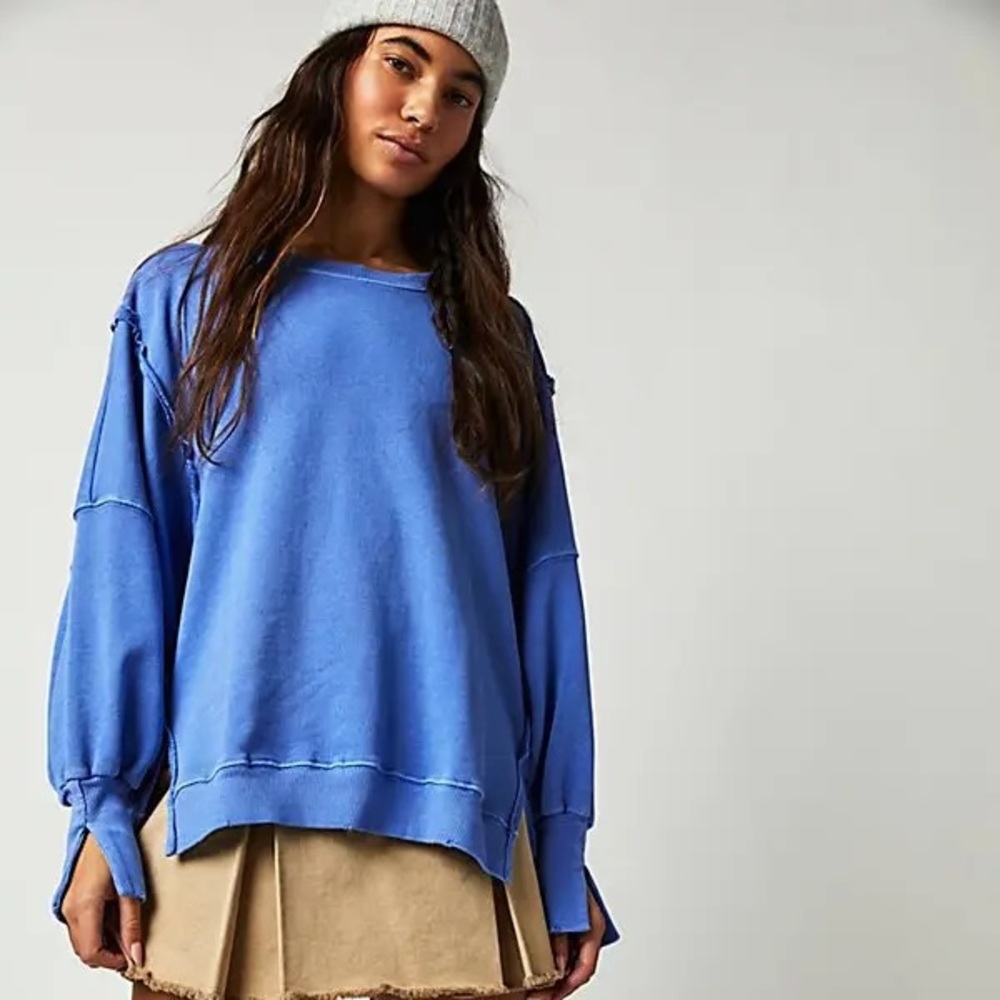 Free People Camden Sweatshirt, Blue Iris, Size Large